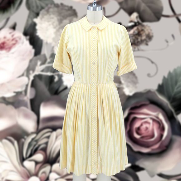 Cos Cob Dresses & Skirts - VTG Cos Cob Dress Yellow White Seersucker Stripe